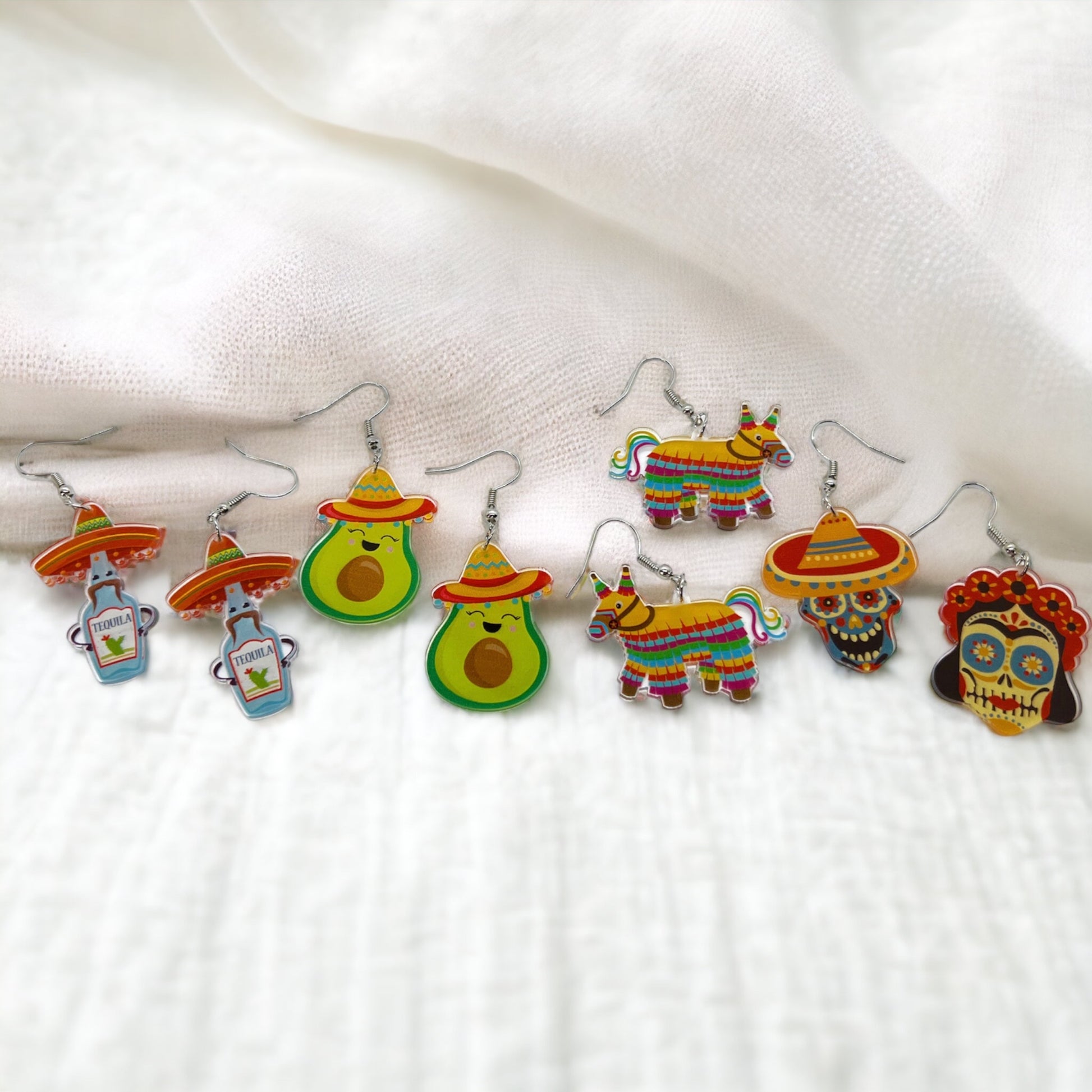 Fiesta Earrings - Dia de los Muertos, Halloween Earrings, Taco Tuesday, Tequila Earrings, Halloween Earrings, Piñata Earrings, Day of the Dead, Avocado Earrings, Cinco de Mayo - Rhythms of Grace Creative
