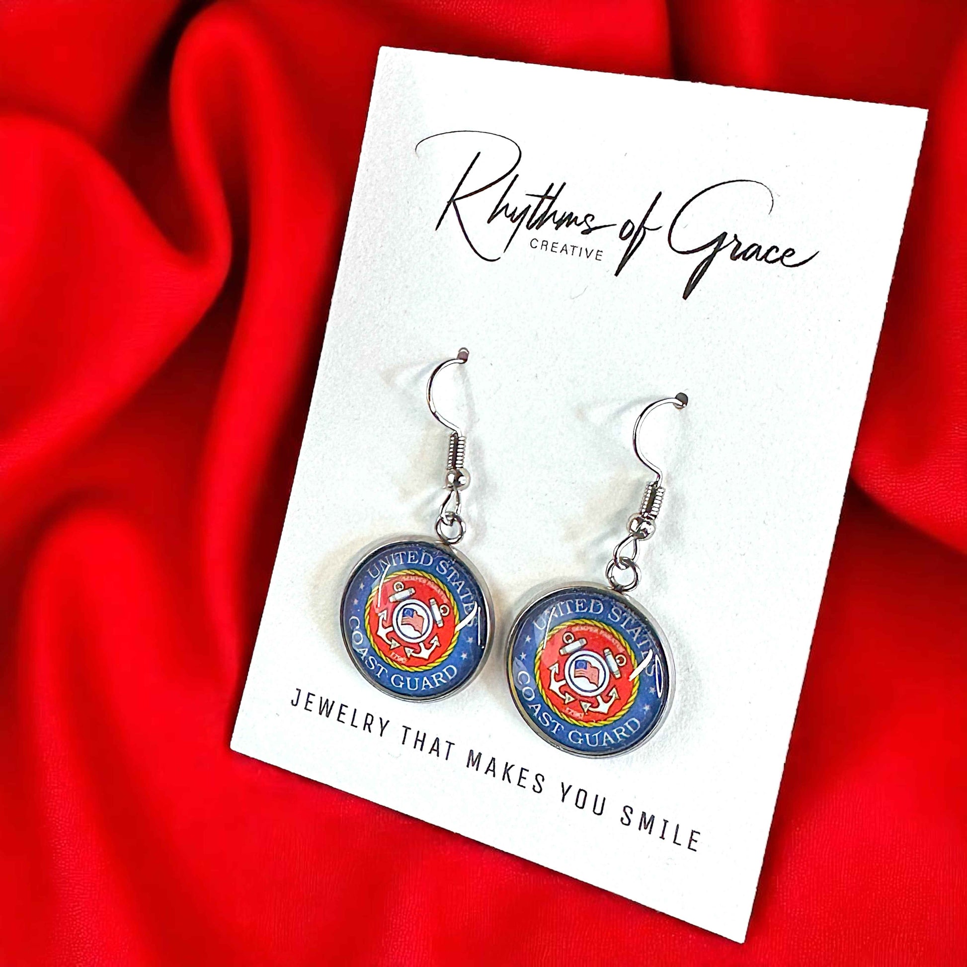 Military Mom Marvels: National Guard/Coast Guard Cabochon Dangle Earrings!