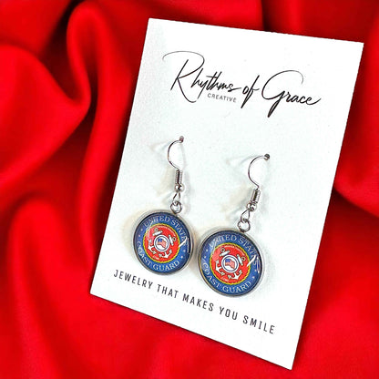 Military Mom Marvels: National Guard/Coast Guard Cabochon Dangle Earrings!