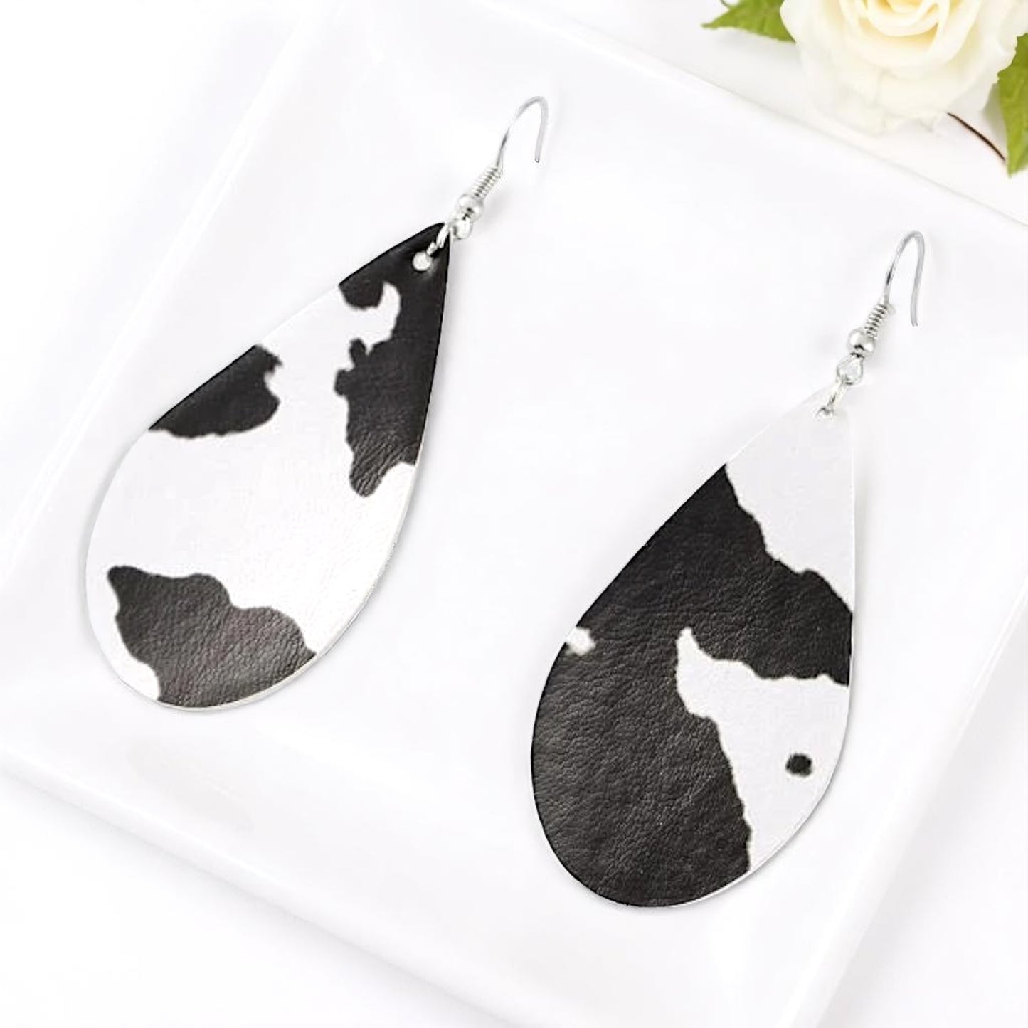 Stylishly Chic Cow Print Teardrop Earrings – Perfect for Everyday