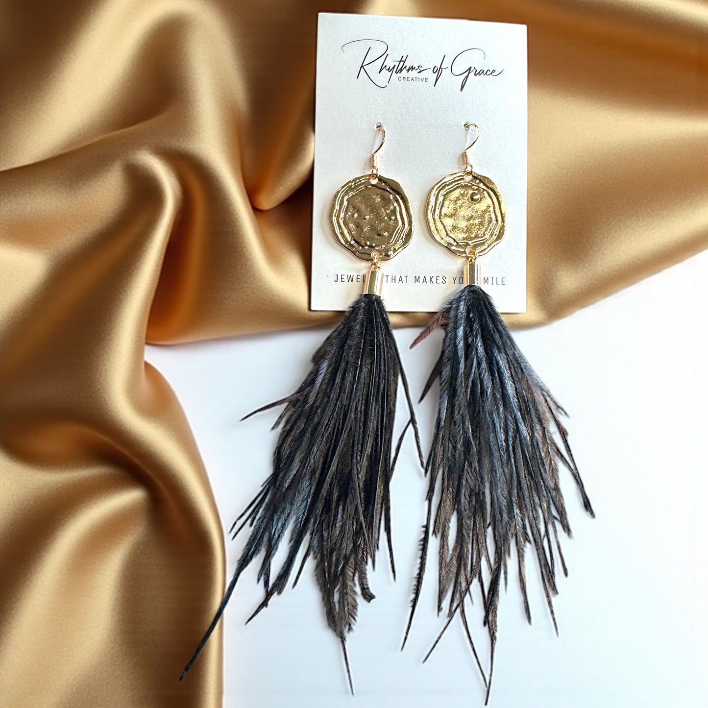 Boho Glam Vibes: Black Feather & Gold Charm Dangle Earrings – Lightweight, Bold & Beautiful!