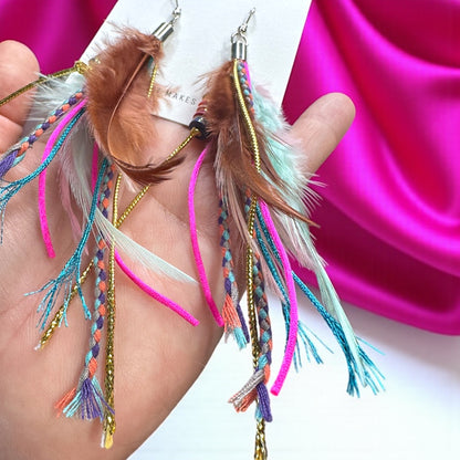 Colorful Boho Chic Feather & Beaded Tassel Dangle Earrings – Two Gorgeous Color Combos!