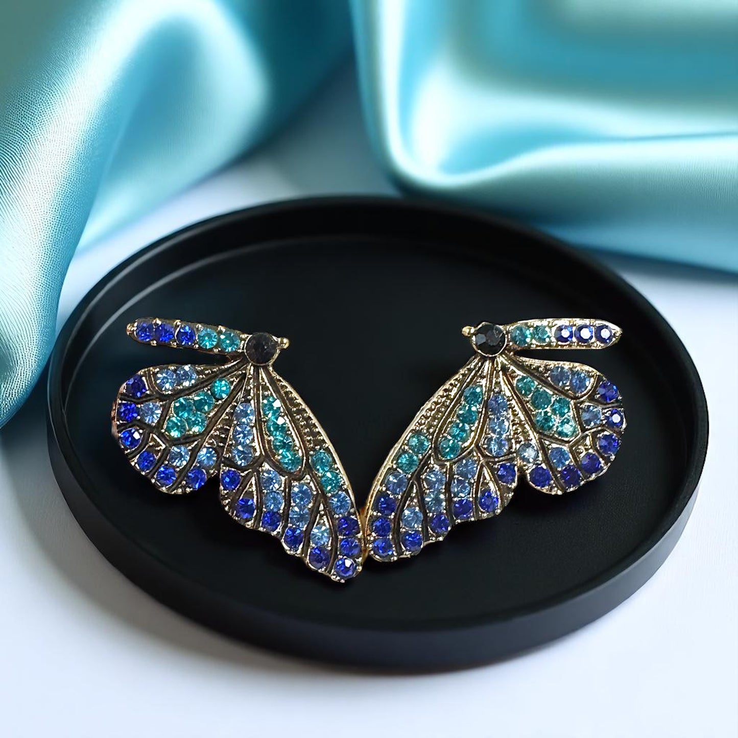Sparkling Blue Rhinestone Butterfly Wing Earrings – Oversized Glam!