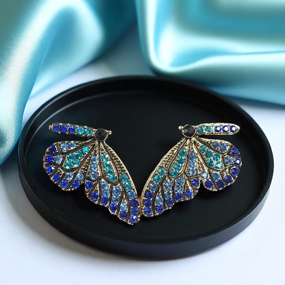 Sparkling Blue Rhinestone Butterfly Wing Earrings – Oversized Glam!