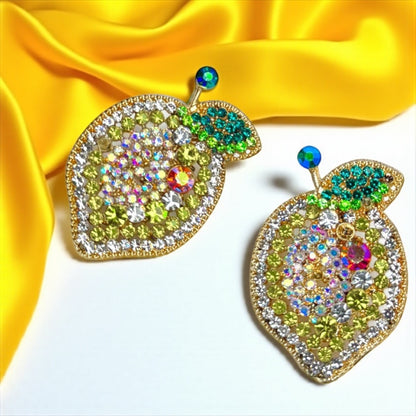 Zesty Lemon Rhinestone Earrings - Sparkle with Sunshine! 🍋