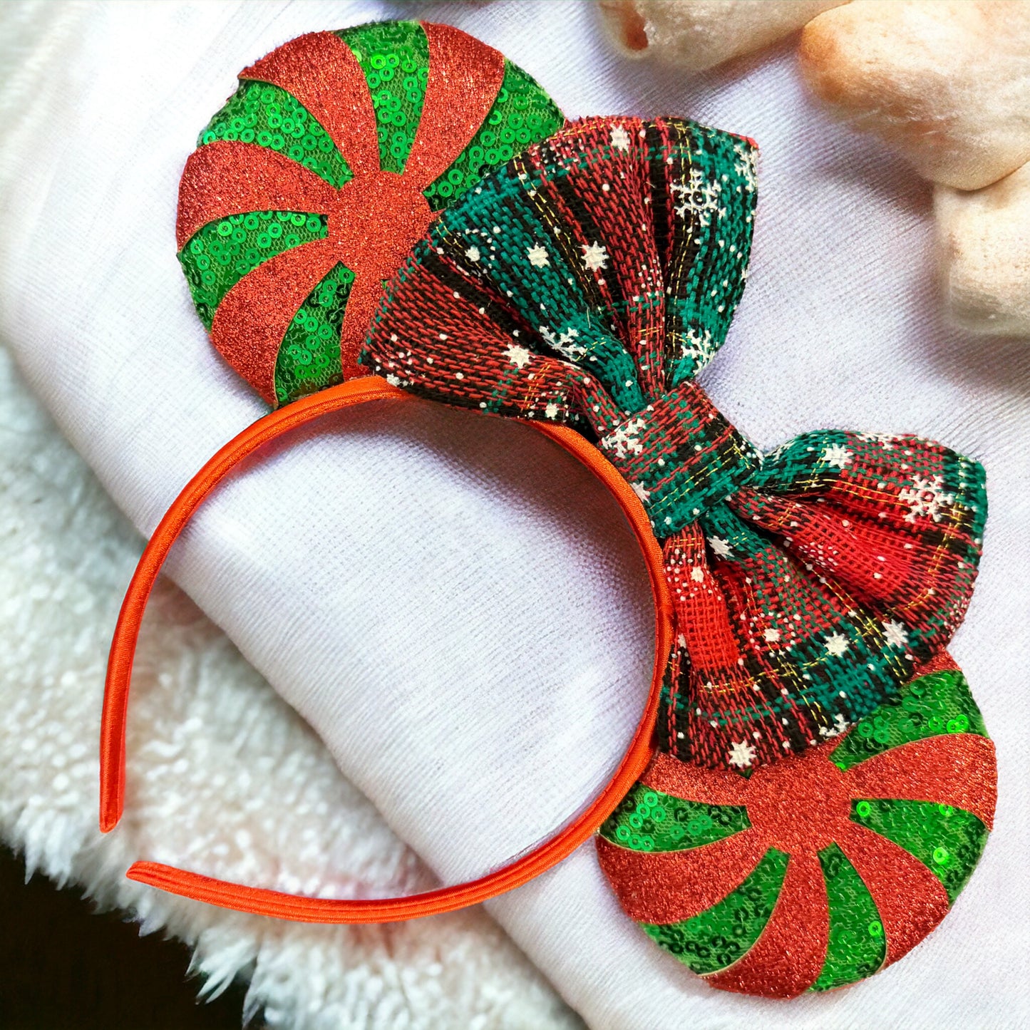Festive Christmas Mouse Ears Headbands – Peppermint & Holiday Cheer!