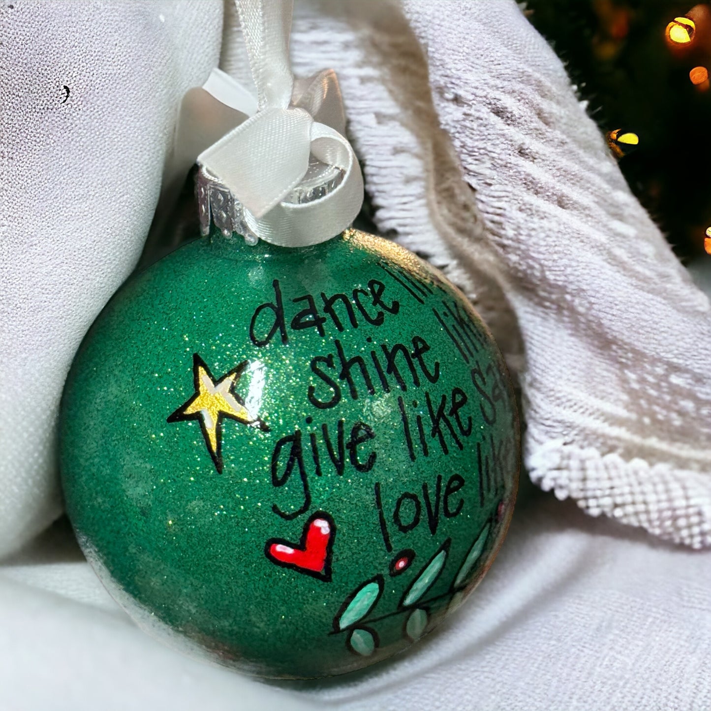 Christmas Ornament: “Dance like Frosty, Shine like Rudolph, Give like Santa, Love like Jesus”