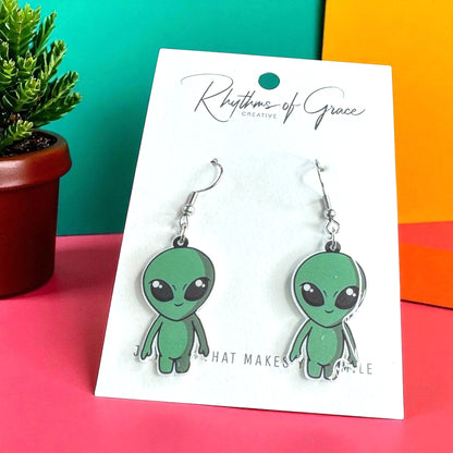 Embrace the Universe with Our Green Alien Earrings! 👽