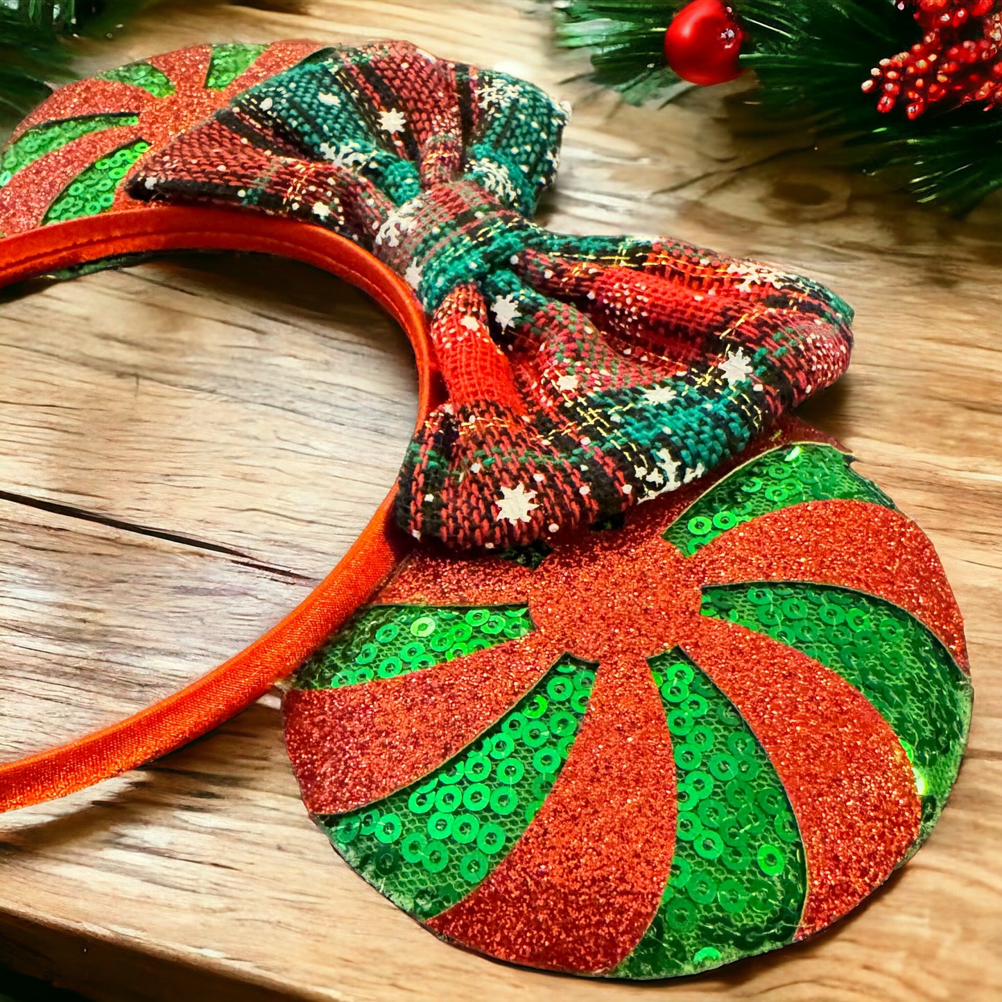 Festive Christmas Mouse Ears Headbands – Peppermint & Holiday Cheer!