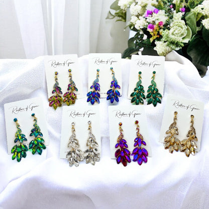 Radiant Peacock Glam Earrings – Feather Your Style with Sparkle!