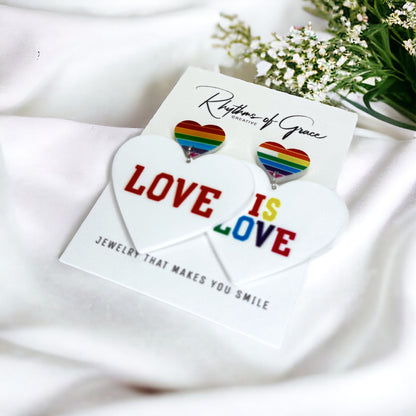 Heartfelt Sparkle: Love is Love Earrings – Rainbow Bling for Your Pride and Vibe!