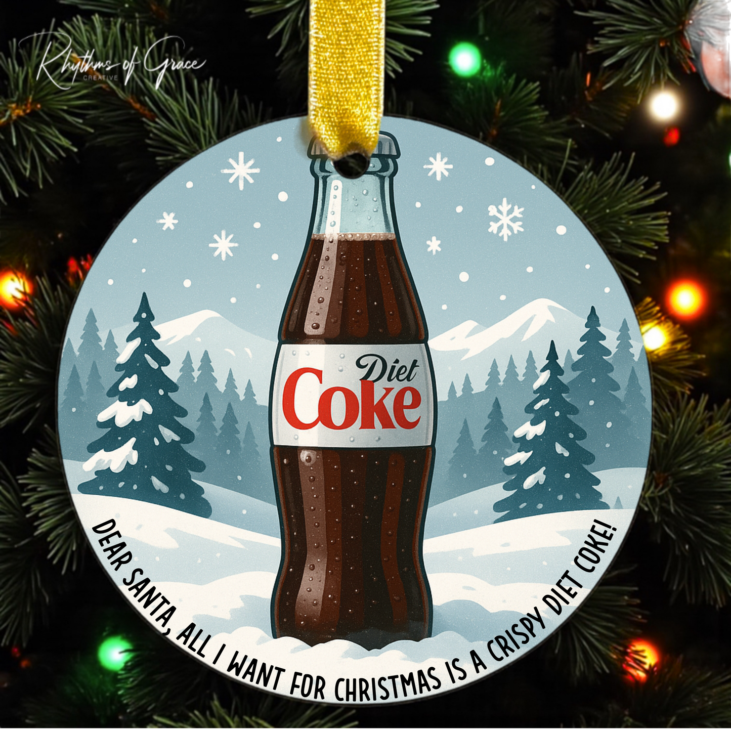 Crispy Diet Coke Christmas Ornament – Funny Holiday Gift for Diet Coke Lovers | Customizable Glass Bottle or Can Ornament
