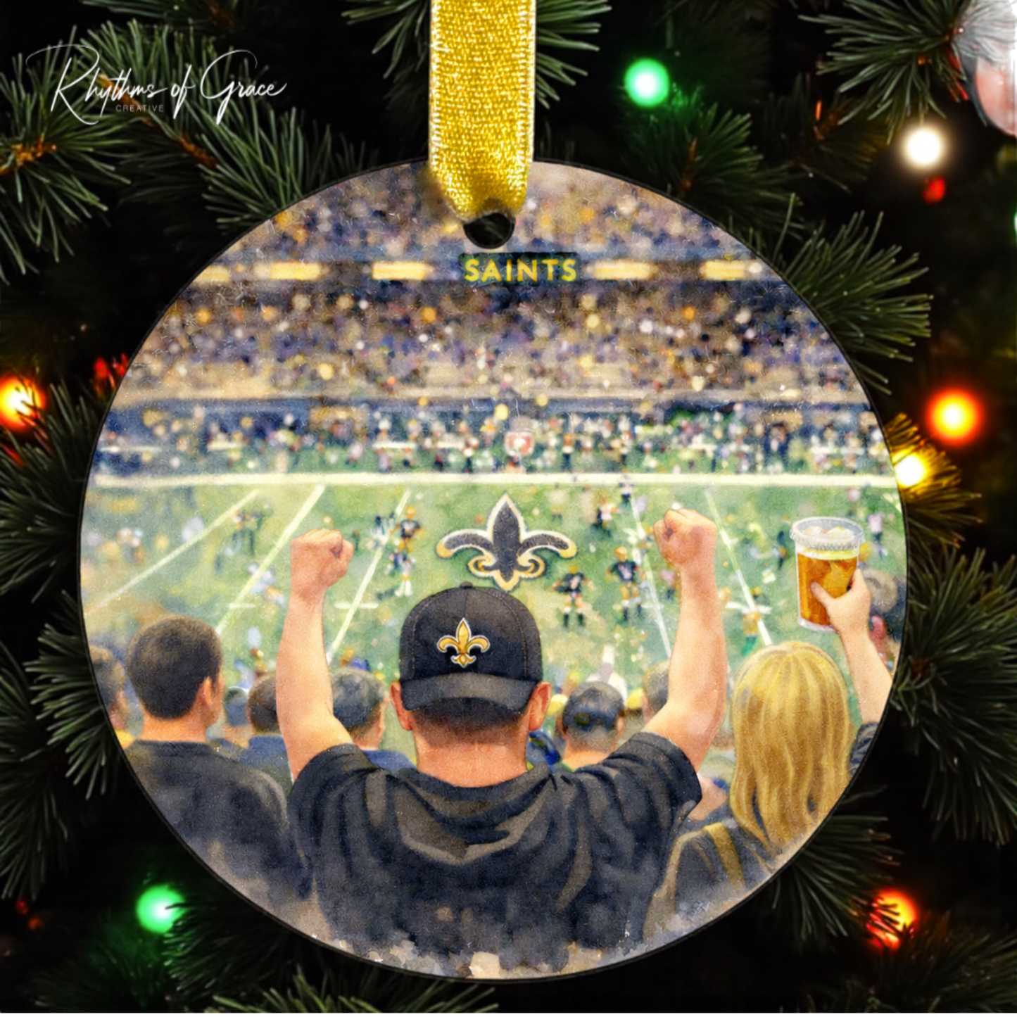 New Orleans Saints Watercolor Ornament | Football Fan Christmas Ornament | Black & Gold Game Day Keepsake