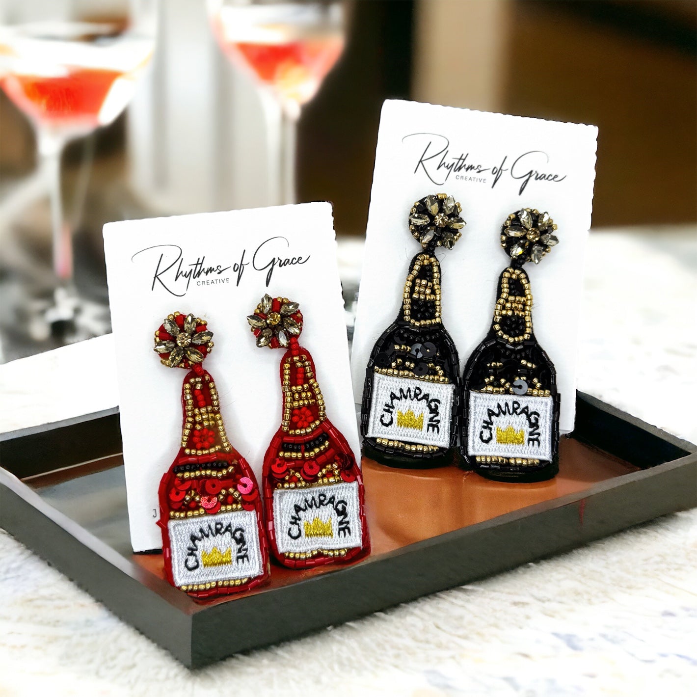 Beaded Champagne Earrings - Pop the Style! 🥂