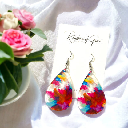 Boho Chic Watercolor Teardrop Earrings: Artistic Elegance for Your Ears!