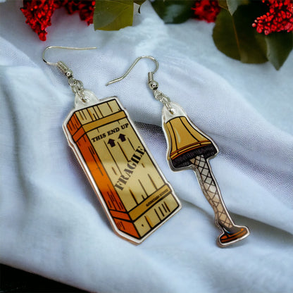 Mismatched Leg Lamp Earrings - A "Fragile" Touch of Holiday Whimsy! ✨