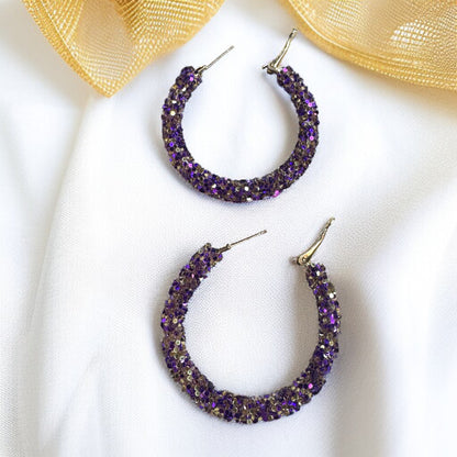 Shimmering Elegance: Purple and Gold Glitter Hoops