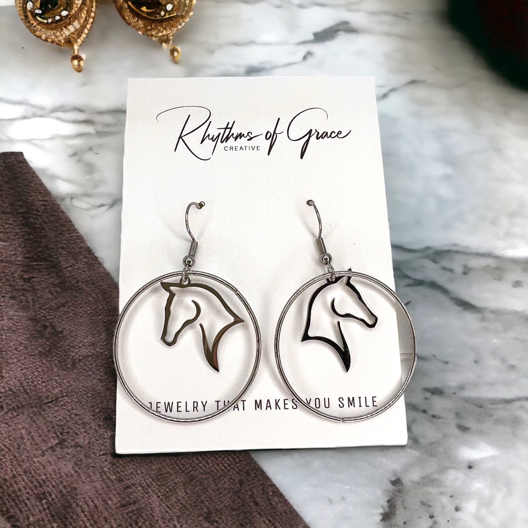 Gallop into Elegance: Stunning Horse Dangle Earrings - Rhythms of Grace Creative