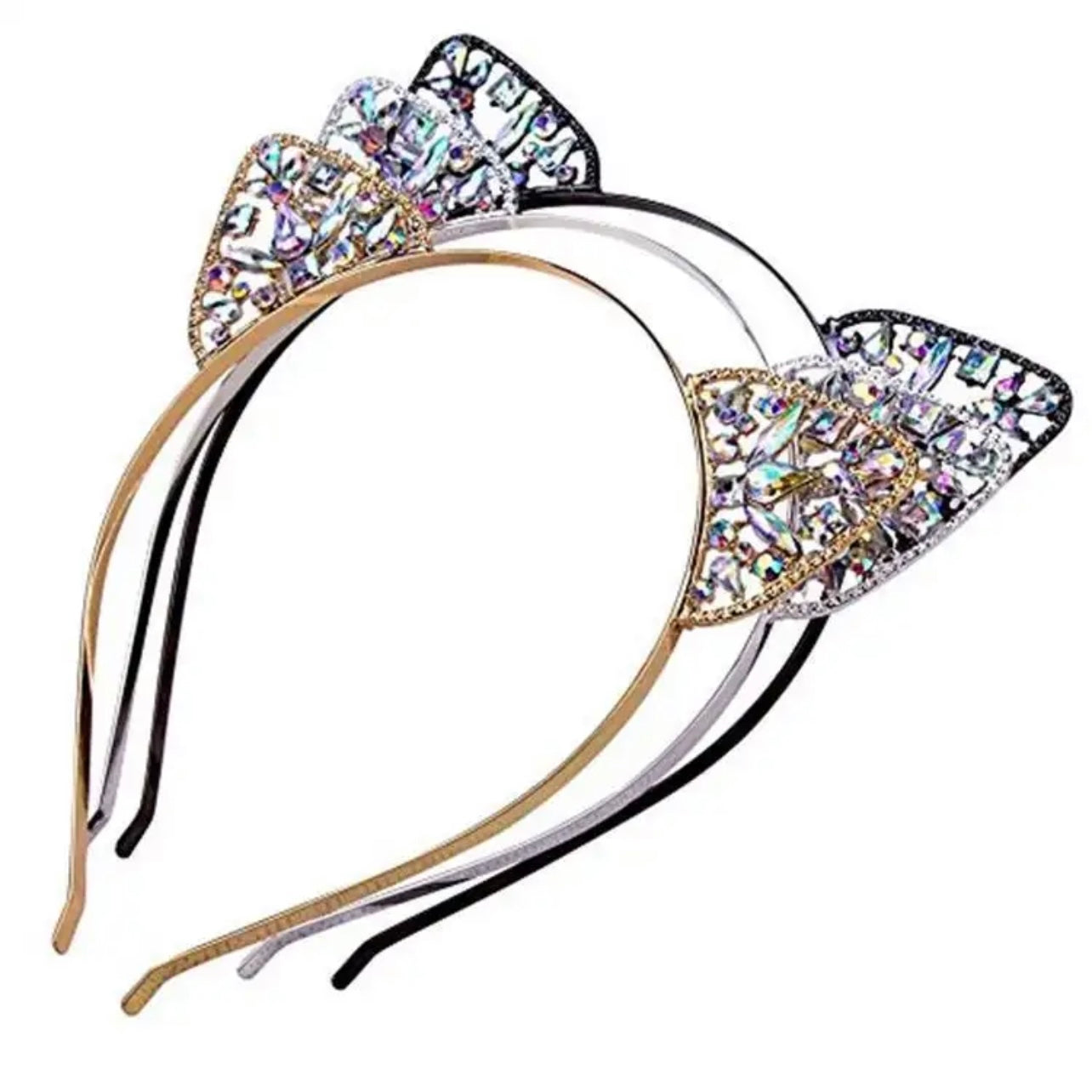 Rhinestone Cat Eats Headband - Rhinestone Headband, Rhinestone Headpiece, Cat Headpiece, Bachelorette Party, Bridal Shower - Rhythms of Grace Creative