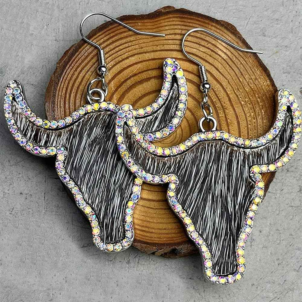 Giddy Up Glam: Rhinestone Longhorn Dangle Earrings