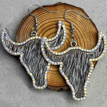 Giddy Up Glam: Rhinestone Longhorn Dangle Earrings