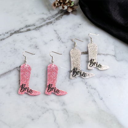 Boot Scootin' Bride Earrings: Saddle Up for Your Bachelorette Bash!