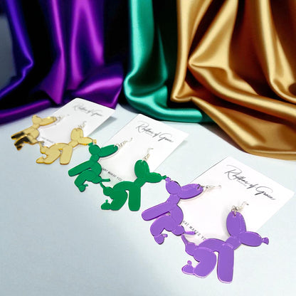 Paw-sitively Fun Mardi Gras Balloon Dog Earrings – Pooping Playfulness in Every Color! - Rhythms of Grace Creative