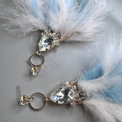 Dreamy Pink & Blue Feather Earrings – Rhinestone Dangles for Boho Queens