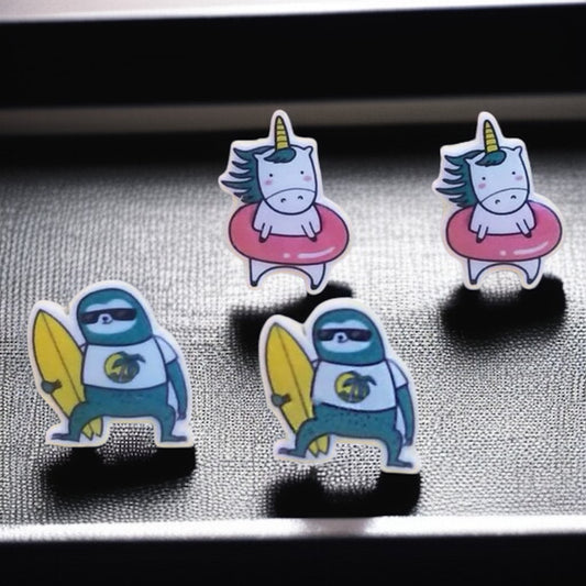 Choose Your Vibe: Unicorn or Sloth Beach Bum Stud Earrings!