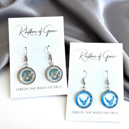 Military Mom Marvels: Air Force Cabochon Dangle Earrings!