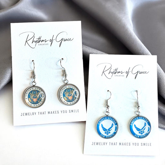 Military Mom Marvels: Air Force Cabochon Dangle Earrings!