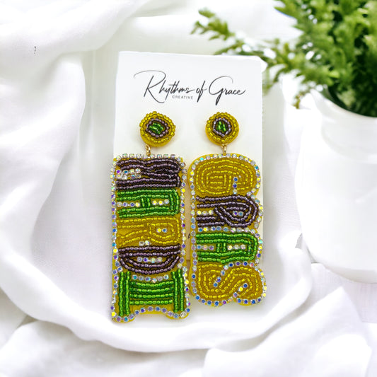 Jazz Up Your Look with Dazzling NWT Beaded Mardi Gras Earrings! 🎉💚💜💛 - Rhythms of Grace Creative