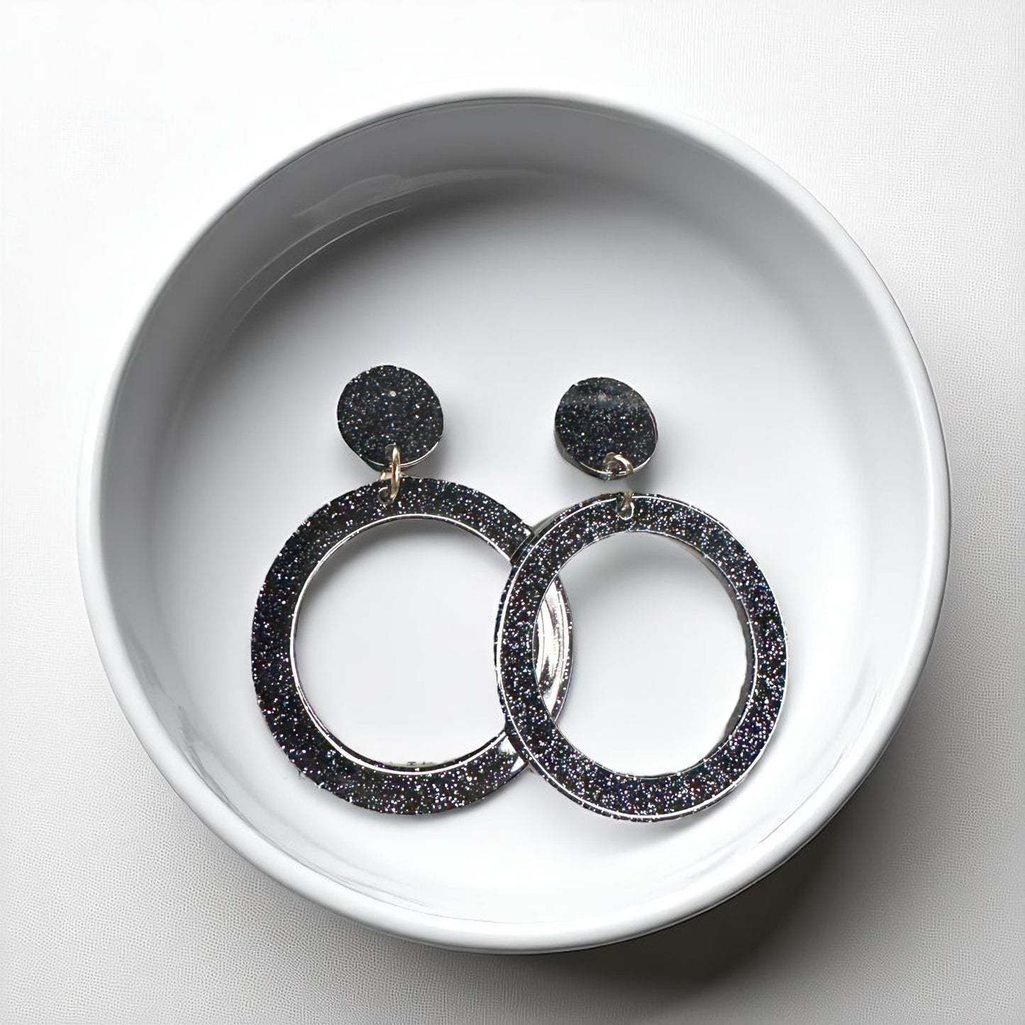 Sparkle & Shine with Handmade Black Glitter Round Dangle Earrings ✨