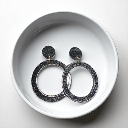 Sparkle & Shine with Handmade Black Glitter Round Dangle Earrings ✨