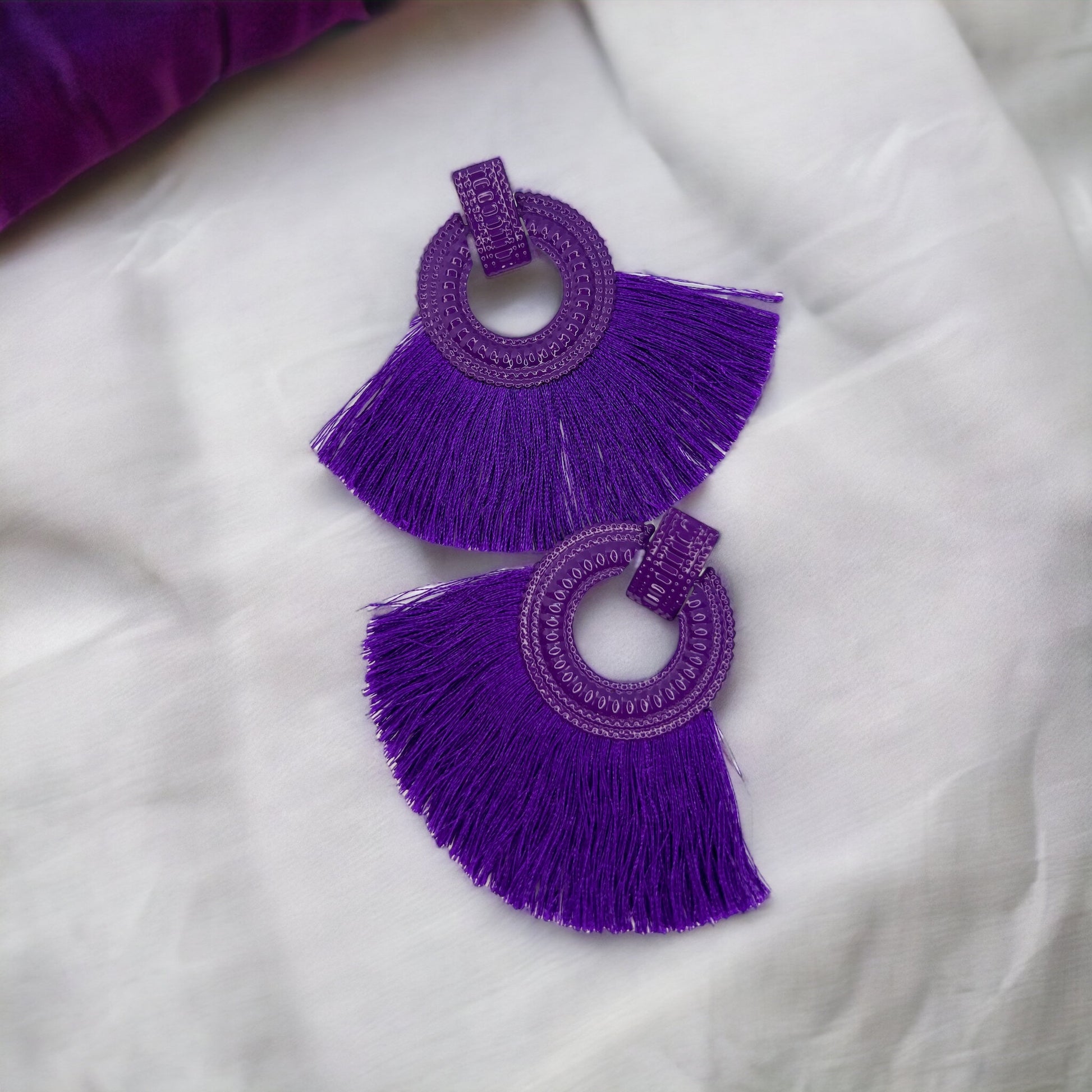 Purple Tassel Earrings - Purple Rhinestones, Rhinestone Accessories, Purple Earrings, Lavender Earrings; Purple Accessories - Rhythms of Grace Creative