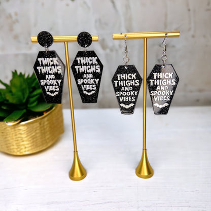 Coffin Earrings - Halloween Earrings, Thick Thighs, Spooky Vibes, Halloween Earrings, Halloween Costume, Trick or Treat - Rhythms of Grace Creative