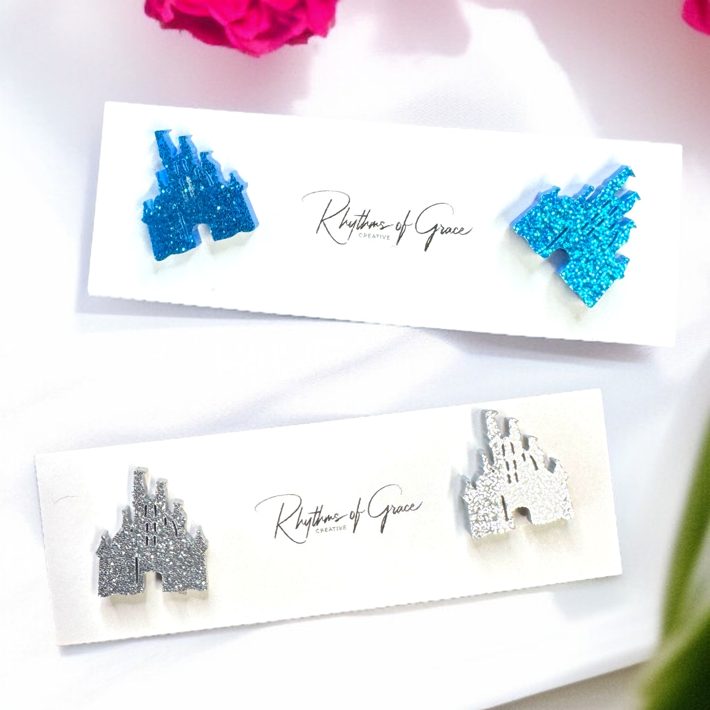 Sparkle Like a Princess: Glitter Cinderella Castle Earrings for Your Royal Ears!