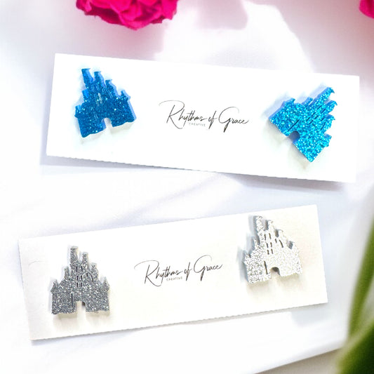 Sparkle Like a Princess: Glitter Cinderella Castle Earrings for Your Royal Ears!