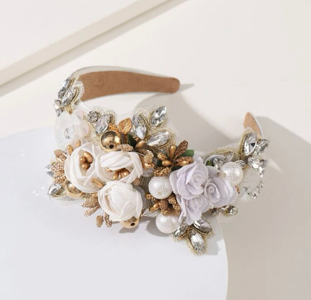 Festive Floral Headband - Handmade Headpiece, Rhinestone Headband, Holiday Headpiece, Beaded Headband - Rhythms of Grace Creative