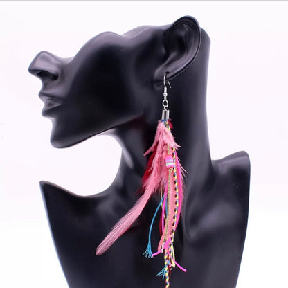 Colorful Boho Chic Feather & Beaded Tassel Dangle Earrings – Two Gorgeous Color Combos!