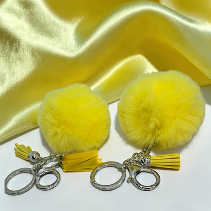 Sunshine Puff Yellow Pom Pom Keychain | Fluffy Purse Charm & Tassel Bag Accessory