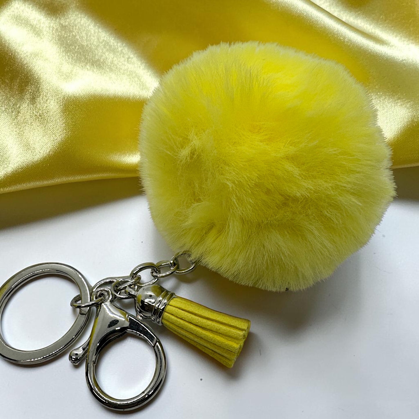 Sunshine Puff Yellow Pom Pom Keychain | Fluffy Purse Charm & Tassel Bag Accessory