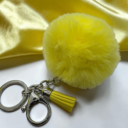 Sunshine Puff Yellow Pom Pom Keychain | Fluffy Purse Charm & Tassel Bag Accessory