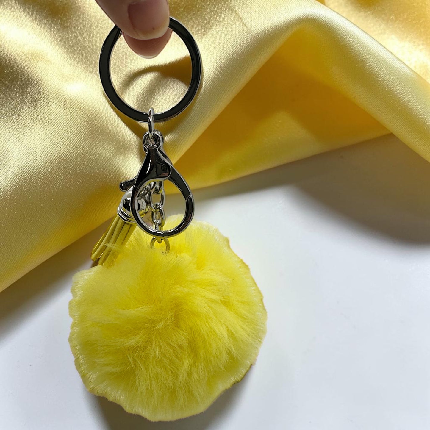 Sunshine Puff Yellow Pom Pom Keychain | Fluffy Purse Charm & Tassel Bag Accessory