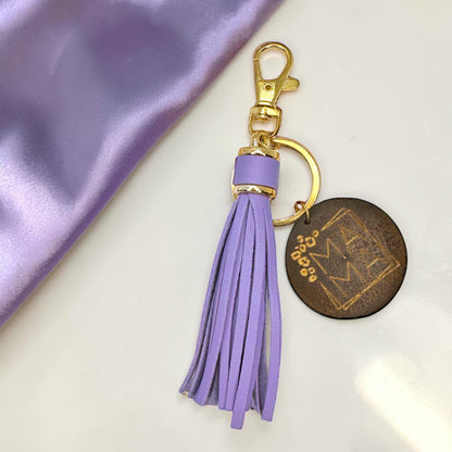 Mama Wooden Tassel Keychain | Lavender Boho Mom Bag Charm