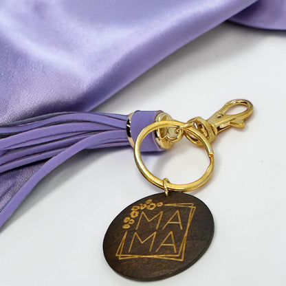 Mama Wooden Tassel Keychain | Lavender Boho Mom Bag Charm