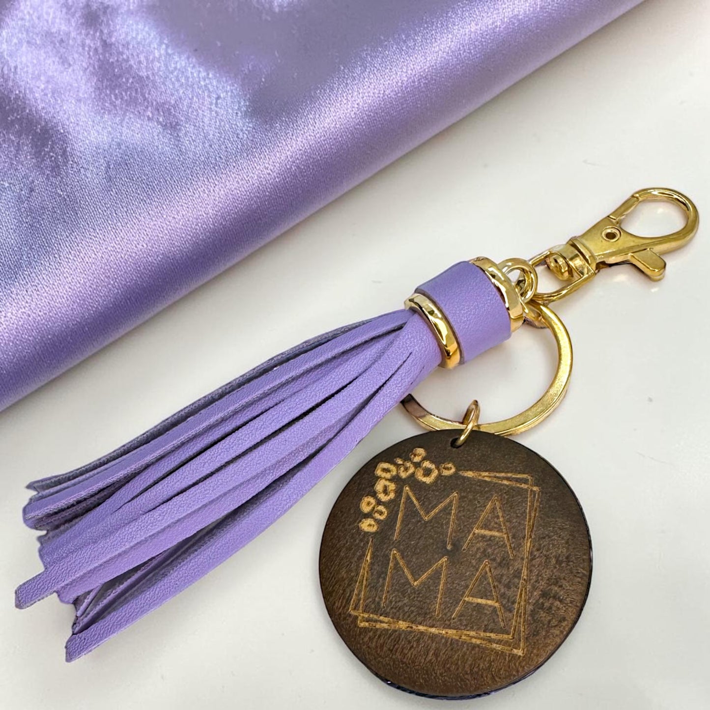 Mama Wooden Tassel Keychain | Lavender Boho Mom Bag Charm