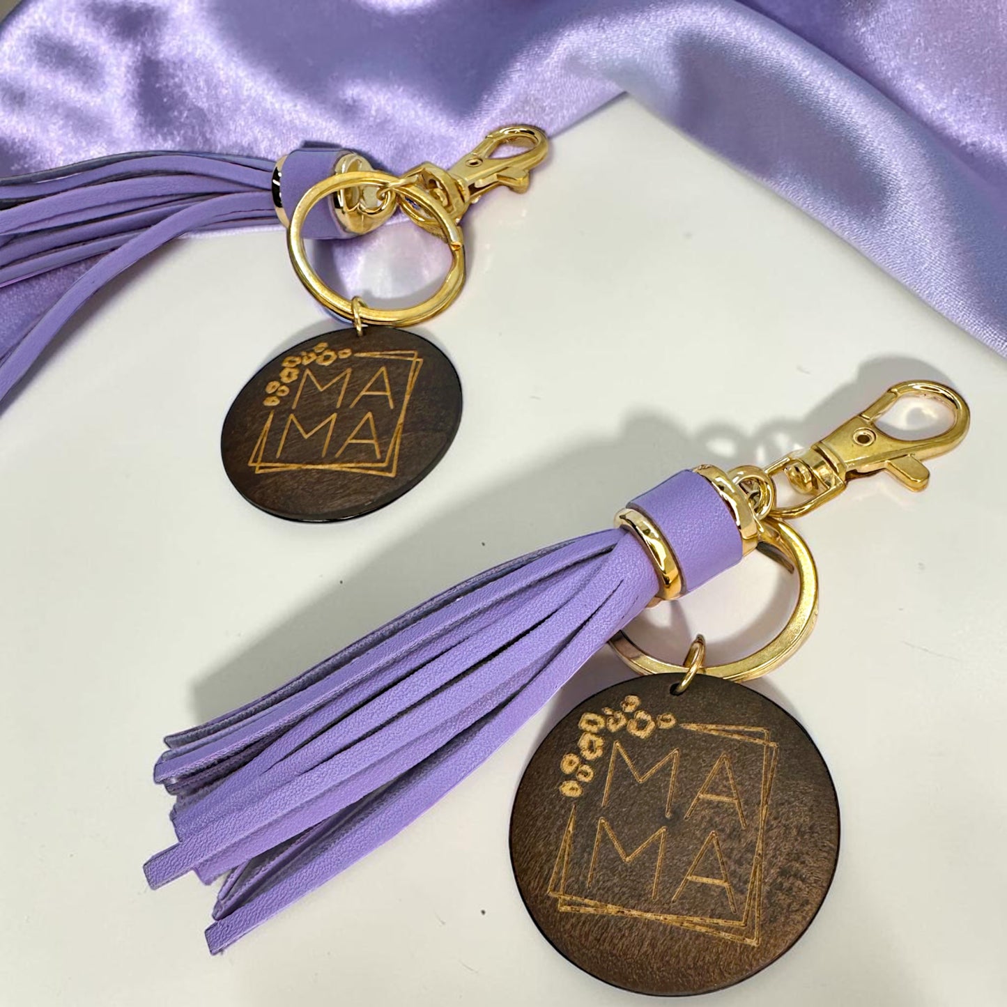 Mama Wooden Tassel Keychain | Lavender Boho Mom Bag Charm