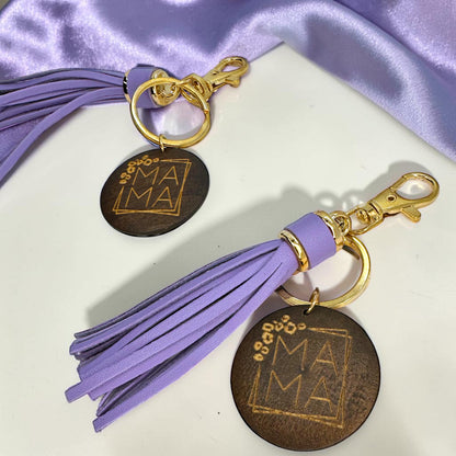 Mama Wooden Tassel Keychain | Lavender Boho Mom Bag Charm