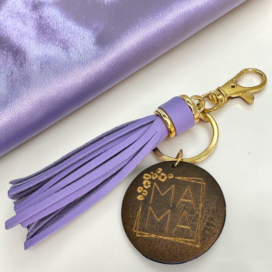 Mama Wooden Tassel Keychain | Lavender Boho Mom Bag Charm